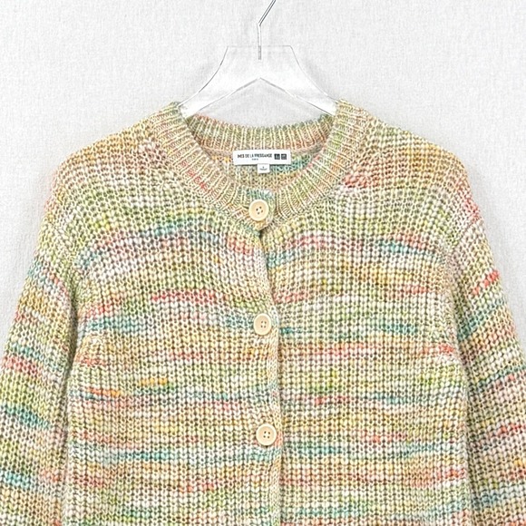 UNIQLO X INES DE LA FRESSANGE Chunky Crewneck Cardigan Sweater S Pastel Rainbow - Picture 7 of 15